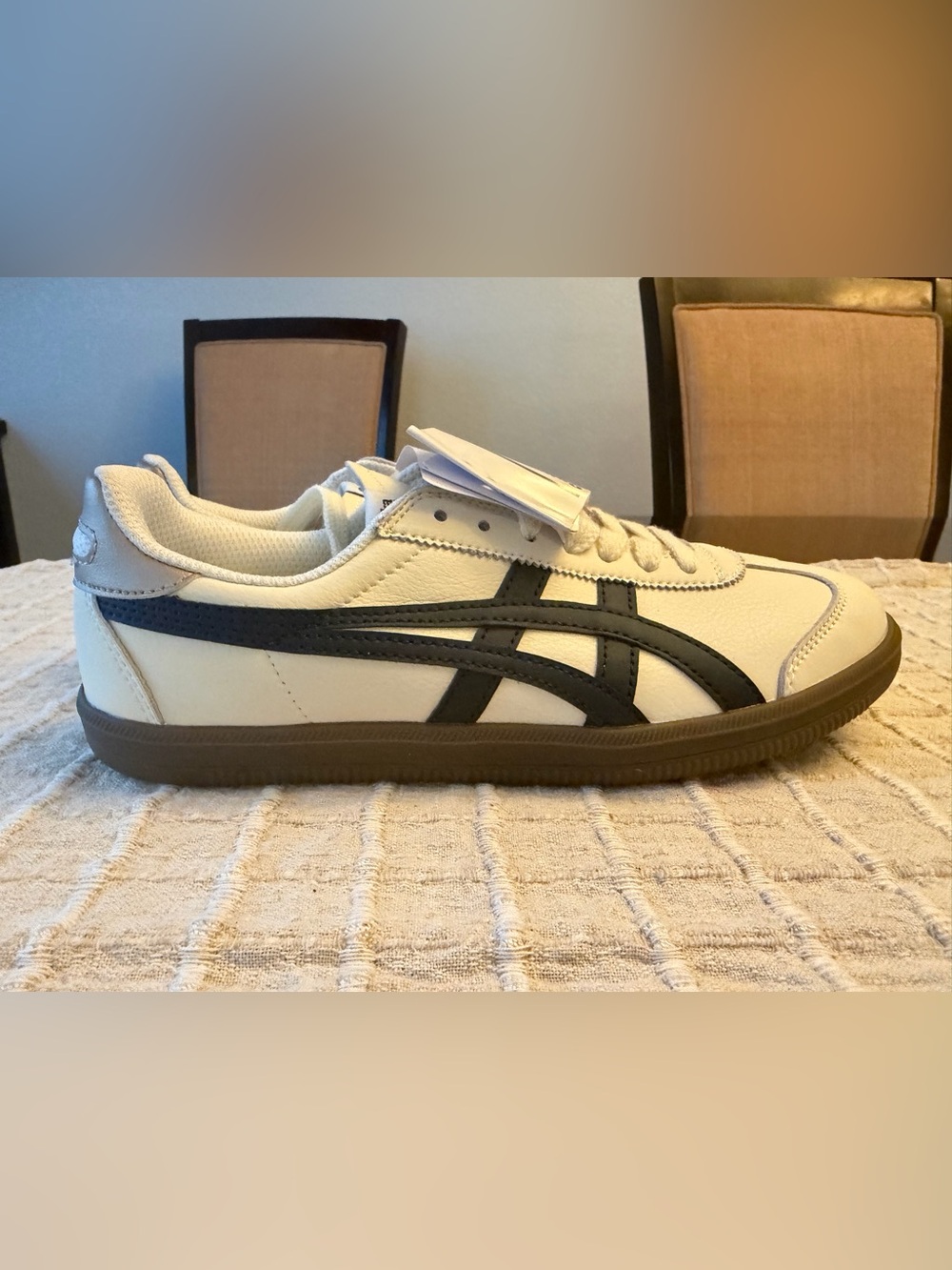 Onitsuka Tiger by Asics Women’s Cream Sneakers with Navy Stripes and Gum Sole